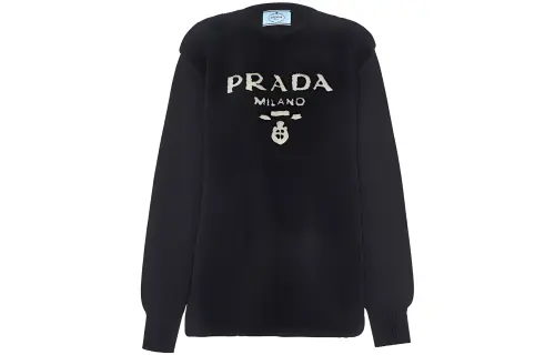 PRADA Cashmere Sweaters Women's Black Crew Neck Moderate