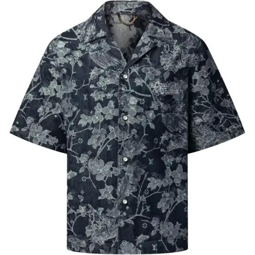 Lv Jacquard Denim Short Sleeved Shirt