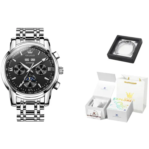 OLEVS Mechanical Movement Stainless Steel Watchband Watch Men's Watches Black Dial