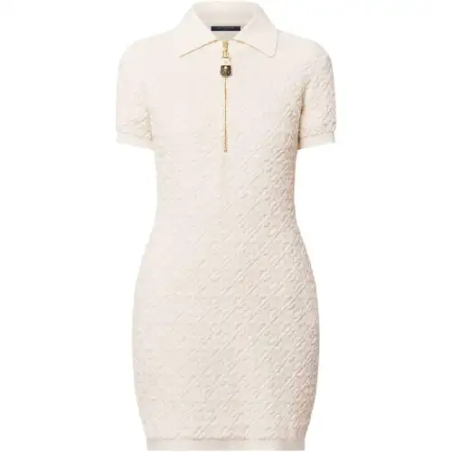 Lv Monogram Flower Toweling Polo Dress