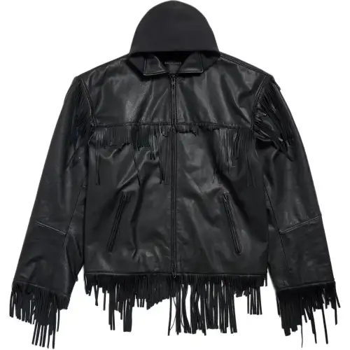 Balenciaga Fringed Hooded Leather Jacket
