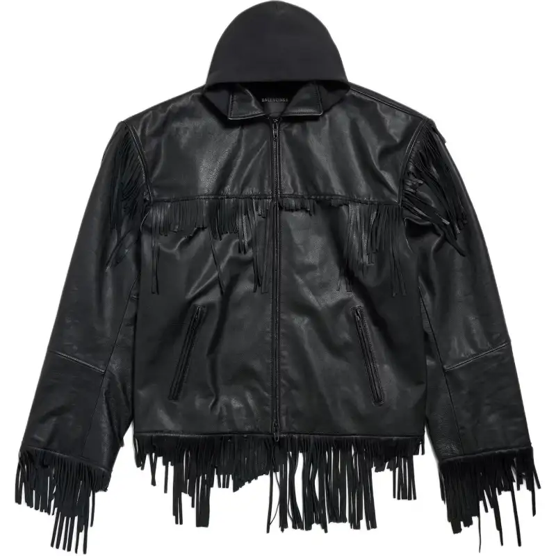 Balenciaga Fringed Hooded Leather Jacket