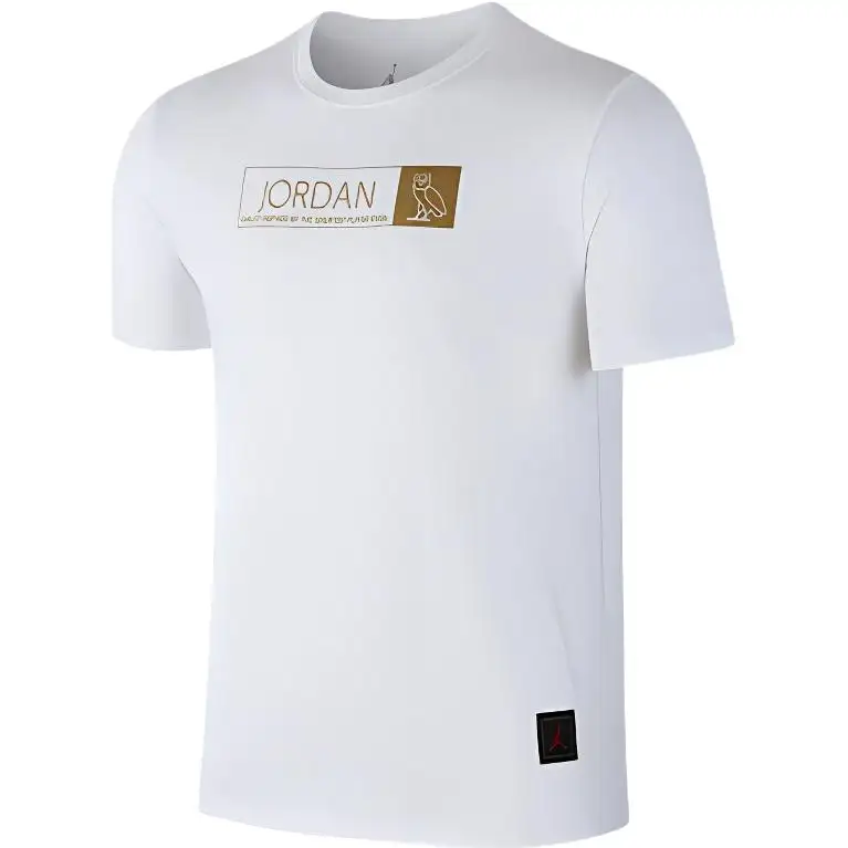 Jordan OVO T Shirts Men's White Crew Neck Moderate Straight Fit