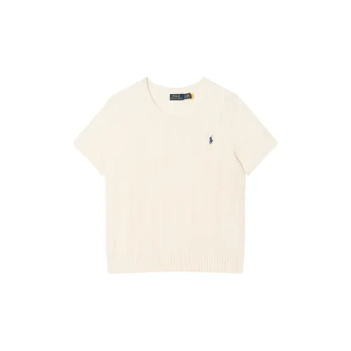 Polo Ralph Lauren Pony with a round collar, beige sweater, with embroidery, slim fit, with short sleeve