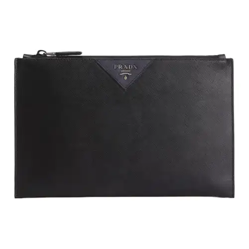 PRADA Cow Leather Clutch Men's Black