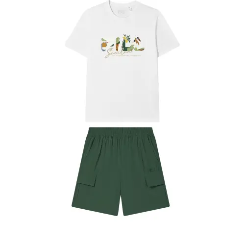 FILA Casual Sportswear Men's Clothing Sets Cloud White+Green Crew Neck Moderate