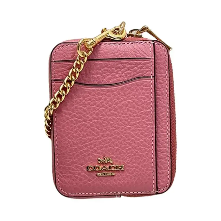 COACH Pebbled Leather Card Holder Women's True Pink