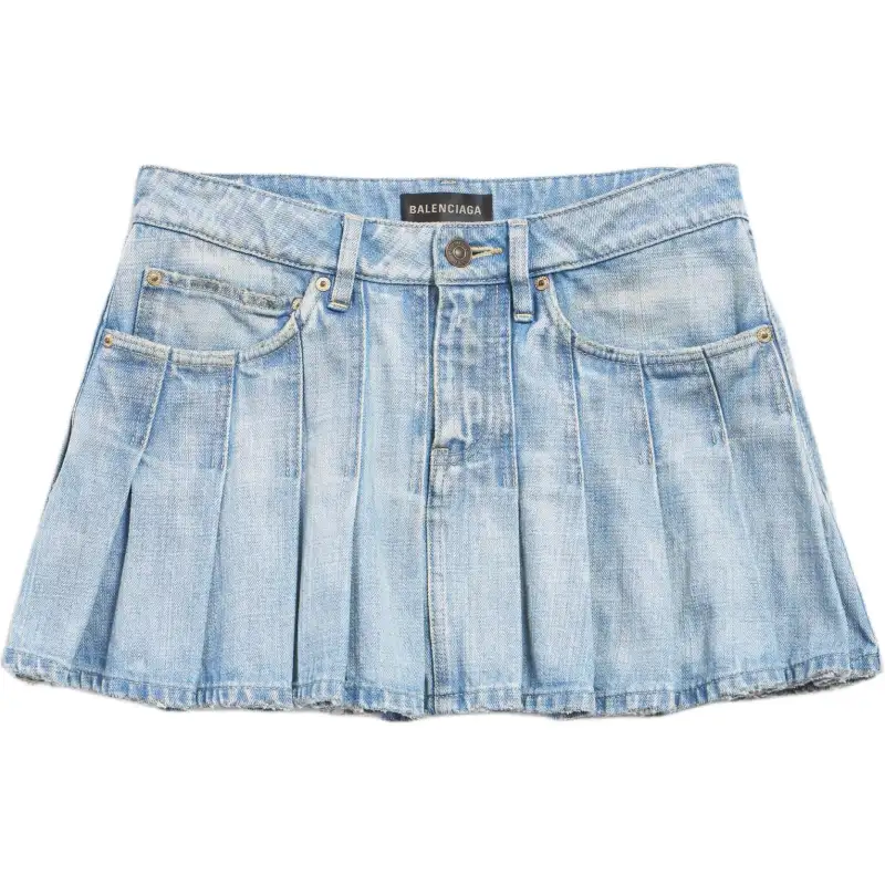 Balenciaga Pleated Denim Mini Skirt