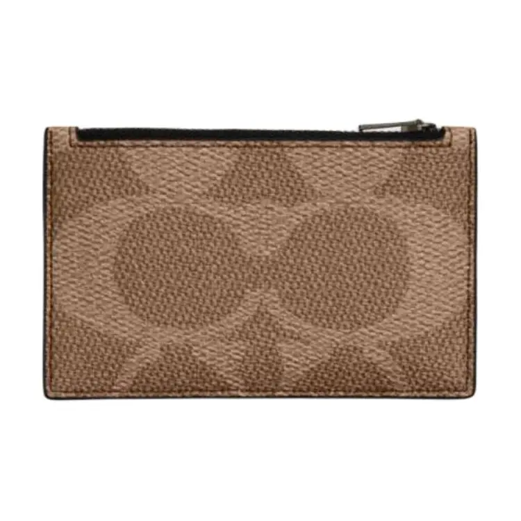 COACH Card Case Artificial Leather, Coated Canvas Card Holder Regular Unisex Tan