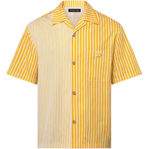 Lv Monogram Striped Patchwork Short Sleeved Shirt