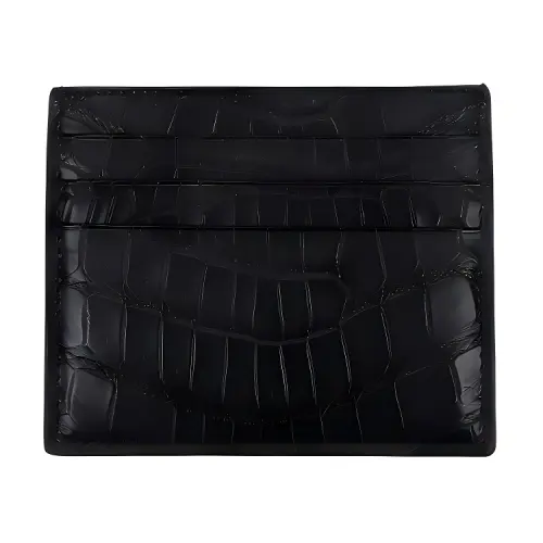 Bottega Veneta Flap Closure Crocodile Leather Card Holder Men's Black