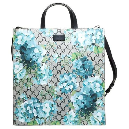 GUCCI GG Blooms Canvas With Leather Tote, Shoulder Bag, Crossbody Bag, Handbag Women's Beige/Blue
