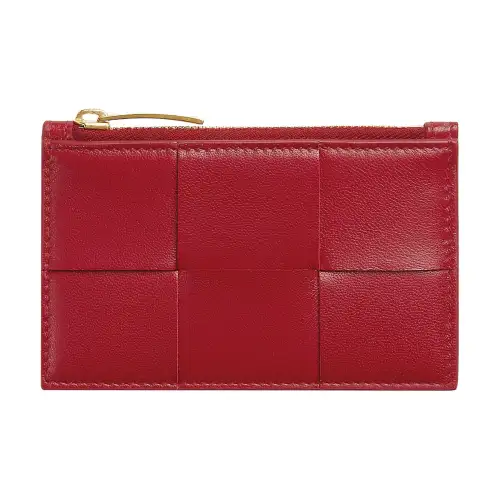 Bottega Veneta Sheepskin With Cow Leather Card Holder, Wallet Women's Dark Red
