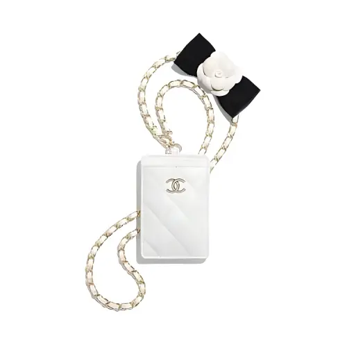 CHANEL Lambskin Necklace Pouch Card Holder Women's White