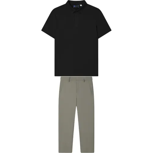 FILA Casual Sportswear Men's Clothing Sets Jet Black Top+Taupe Bottom Lapel Moderate
