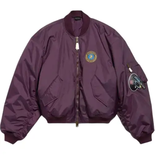 Balenciaga Logo Patch Zip Up Bomber Jacket