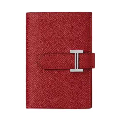 HERMES Bearn Calfskin Wallet Mini Women's Rouge Casaque Khaki Red