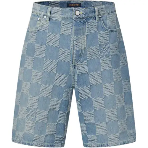 Lv Damier 3D Light Denim Shorts