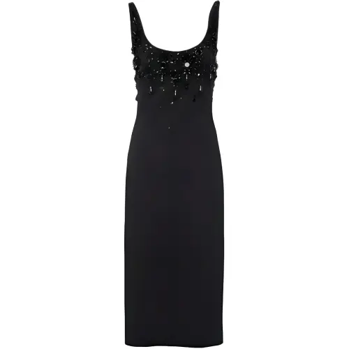 MIU MIU Sleeveless Dresses Women's Black Crew Neck Moderate Mid Length