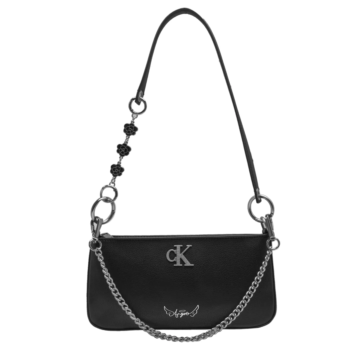 CALVIN KLEIN Synthetic Material Shoulder Bag Women's Black Silver