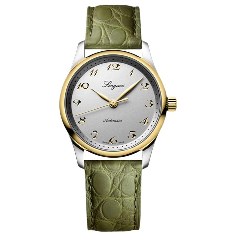 LONGINES Automatic mechanical mechanism, waterproof women's watch, dial, platinum gold watch, case, watch strap, 30meter, 34mm, crocodile