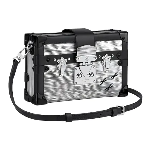 LOUIS VUITTON PETITE MALLE Cow Leather Shoulder Bag Women's Black With Silver