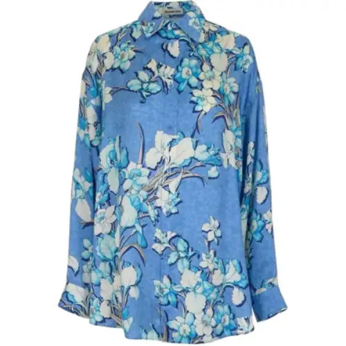 Balenciaga Shirts Women's Blue Square Collar Moderate Shirt