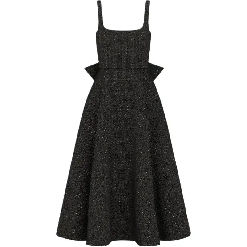 DIOR Slip Dresses Women's Black Square Collar Moderate Mid Length
