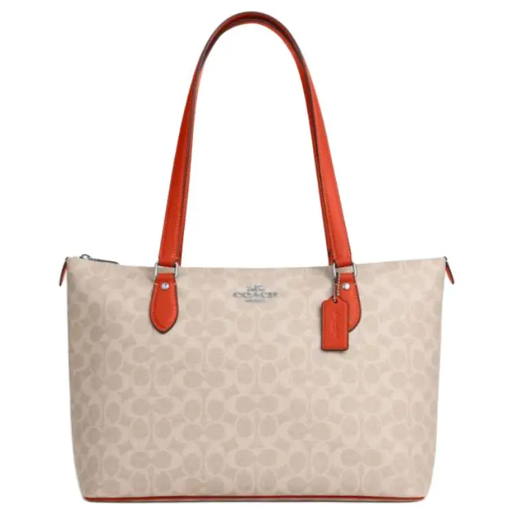 COACH Gallery Coated Canvas Tote Bag, Shopping Bag, Handbag Women's Sand Dark Orange