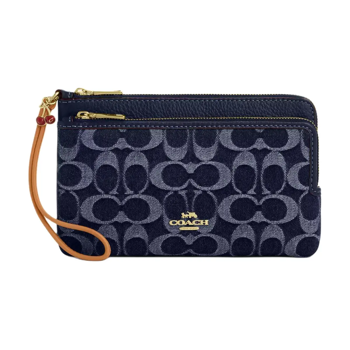 COACH Double Zip Wallet Denim With Leather Wallet Regular Women's Dark Blue