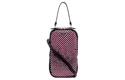 PRADA Crystal Panel Satin Portable Crossbody Bag, Shoulder Bag Unisex Pink