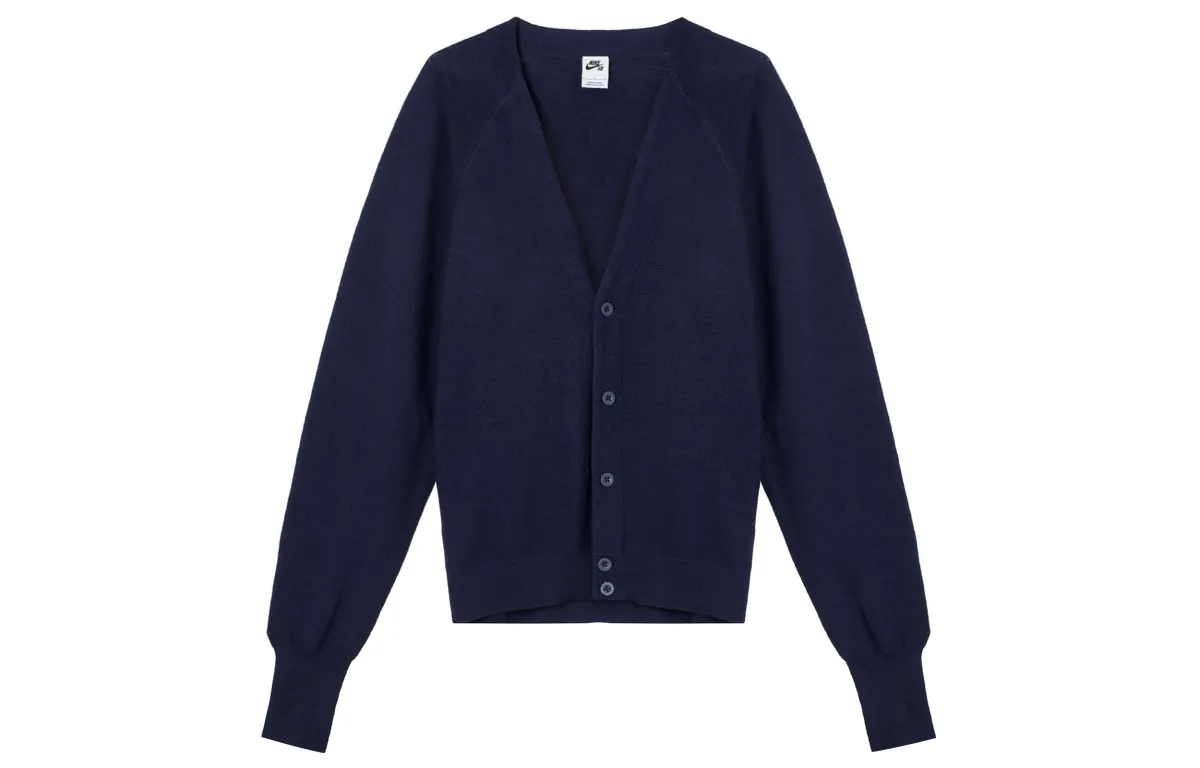 Nike Knitwear Unisex Ink Blue V-neck Moderate Cardigan