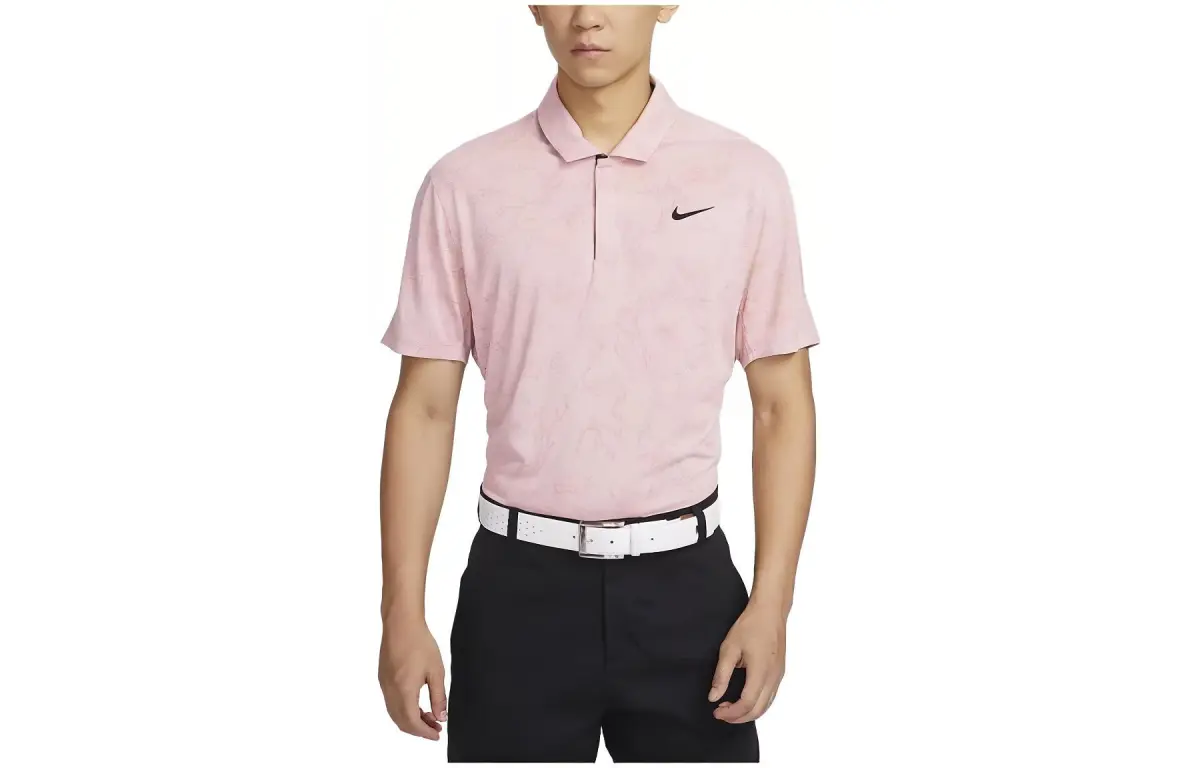 Nike Dri-Fit Polo Shirts Men's Oxford Pink Polo Collar Moderate Straight Fit