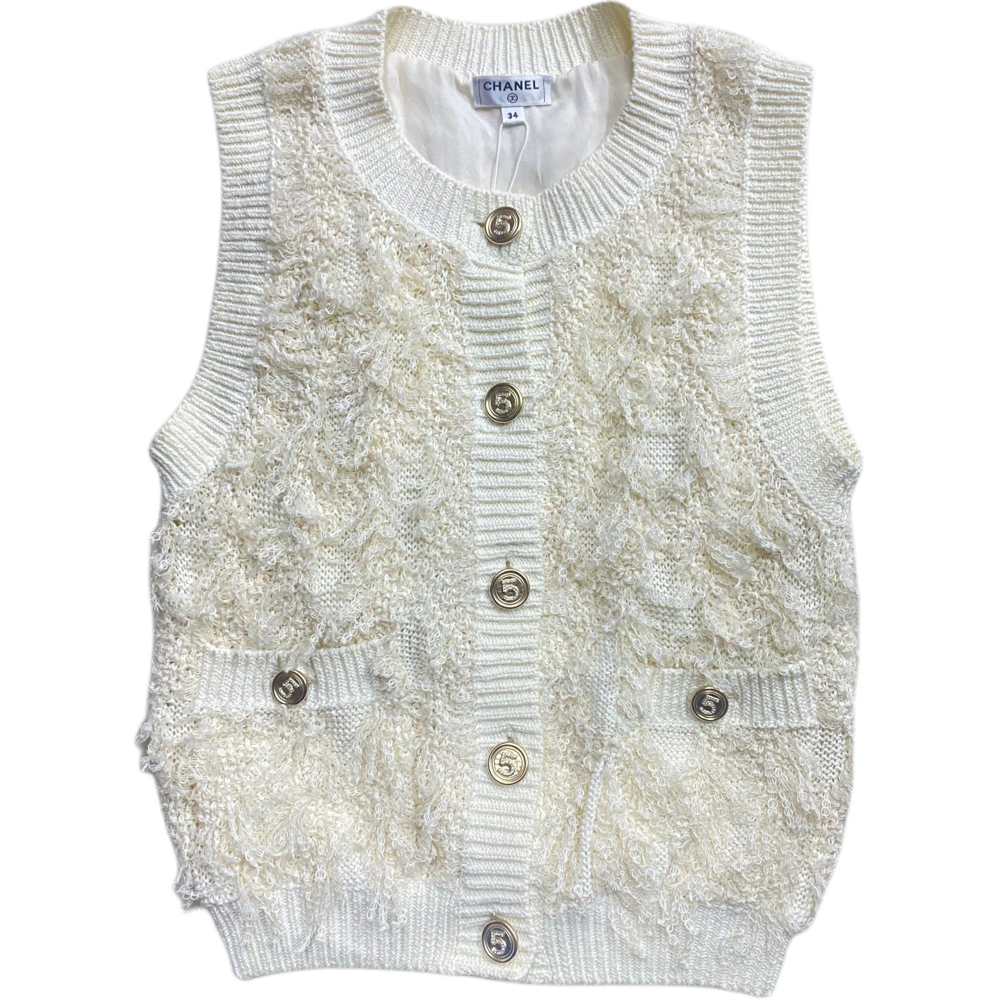 CHANEL Vests Women's Ecru Crew Neck Moderate