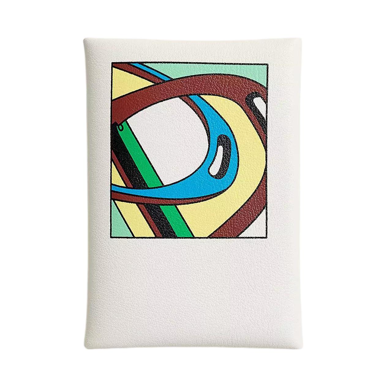 HERMES Calvi Duo Patterned Print Swift Leather Card Holder Mini Women's White