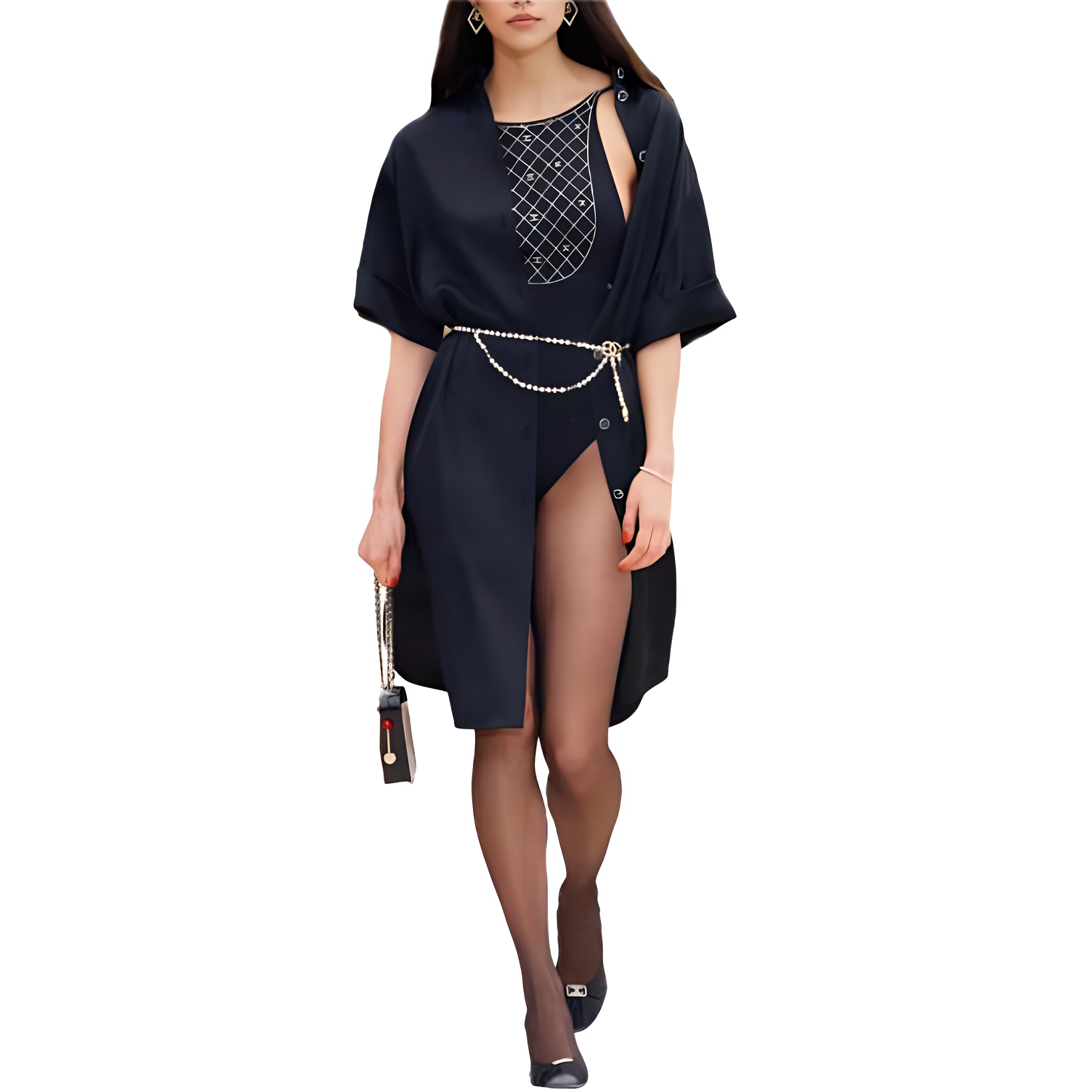 CHANEL SS23 Short Sleeved Dress Women's Black