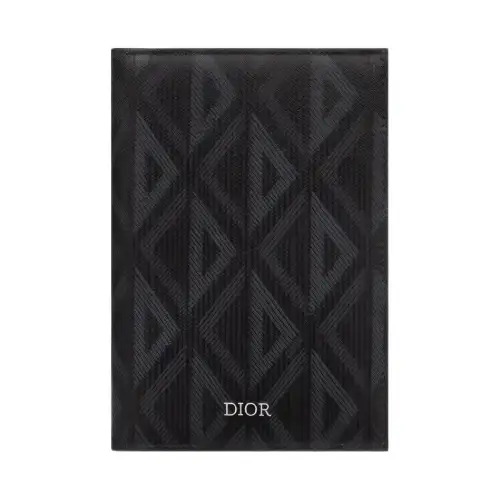 DIOR CD Diamond Pattern Canvas Passport Holder Men's Black