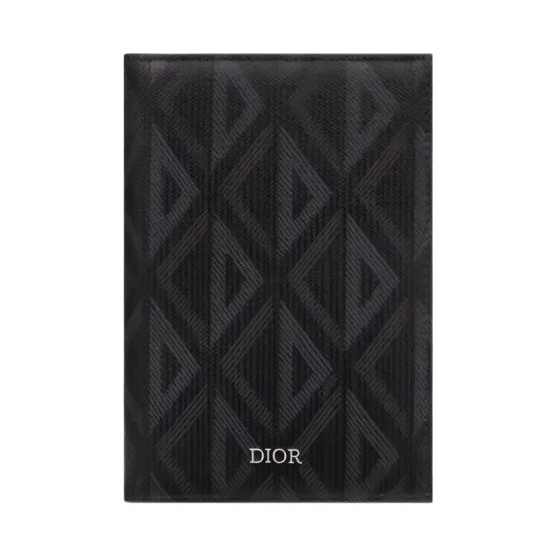 DIOR CD Diamond Pattern Canvas Passport Holder Men's Black