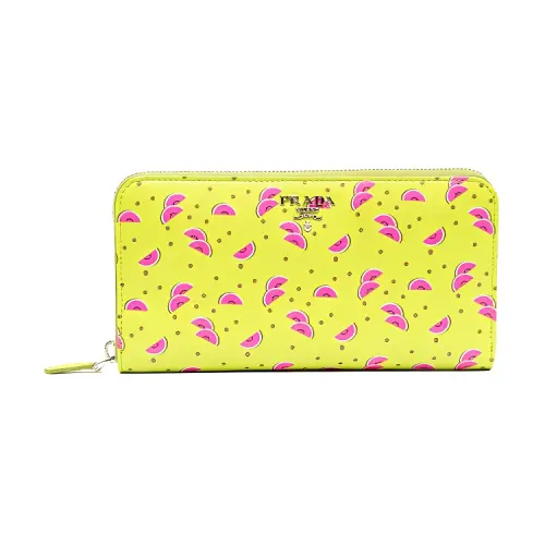 PRADA Zip Closure Leather Wallet Women's Yellow