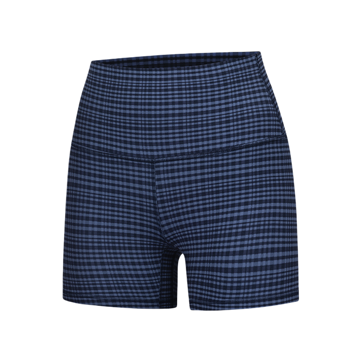 Lululemon Align Yoga Shorts 4′ Women’s Washed Denim Blue Mixed Light Reflecting Plaid