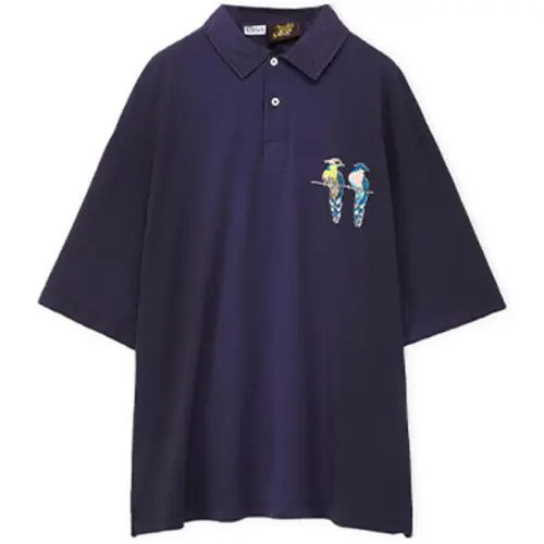 LOEWE Polo Shirts Men's Marine Blue Polo Collar Moderate Straight Fit