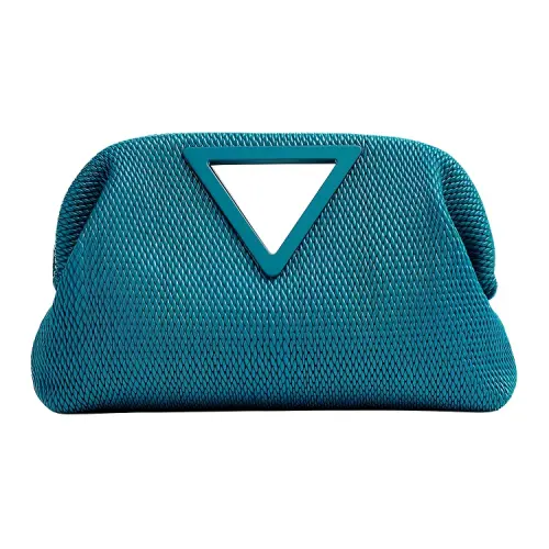 Bottega Veneta Solid Color Sheepskin Clutch Women's Cyan