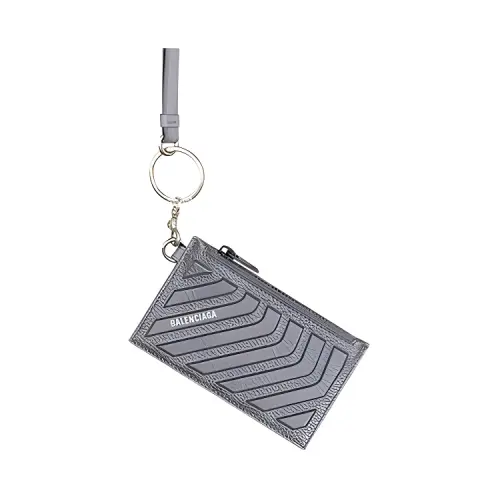 Balenciaga Grain Calfskin Lanyard Card Holder Men's Dark Gray