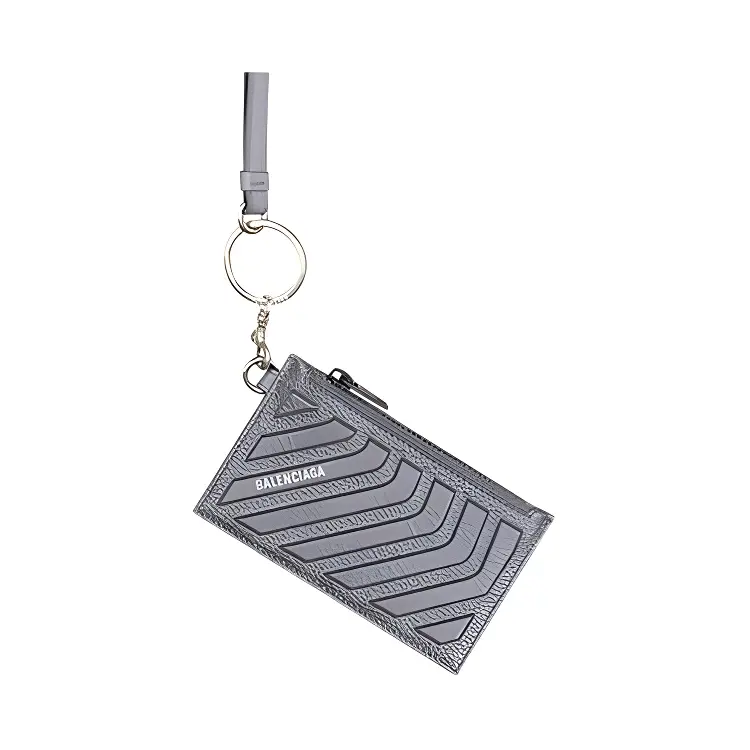 Balenciaga Grain Calfskin Lanyard Card Holder Men's Dark Gray