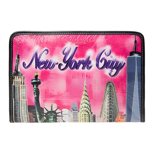 Balenciaga Letter Print Cow Leather Clutch Women's Rose Pink