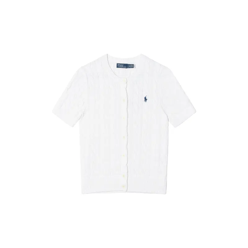 Polo Ralph Lauren Knitted white sweater with a round collar, with short sleeve