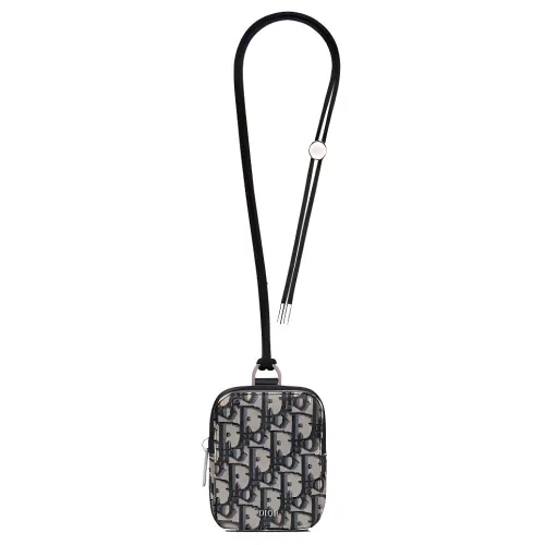 DIOR Cow Leather Necklace Pouch Coin Purse, Clutch Unisex Beige/Black