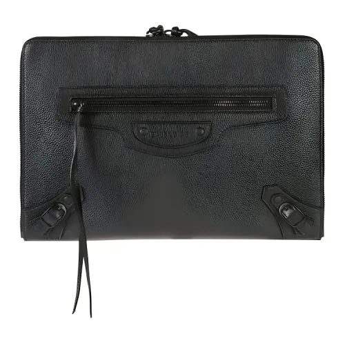 Balenciaga Metal Accessories Leather Clutch Men's Black