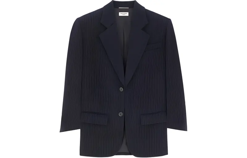 SAINT LAURENT Oversized Striped Wool Jacket Jackets & Coats Men's Dark Blue