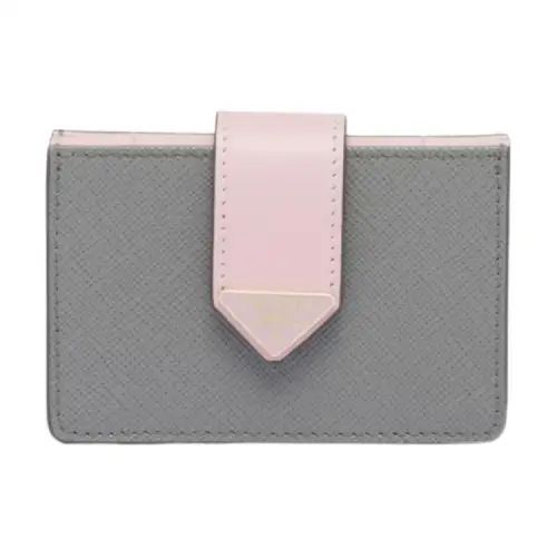 PRADA Saffiano Leather Card Holder Women's Slate Gray/Pink